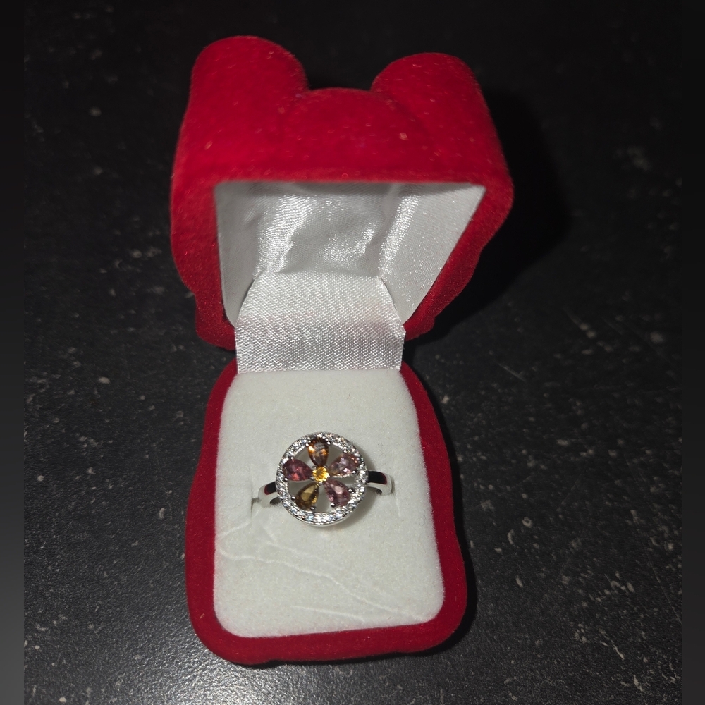 Womens Sterling Silver Ring with Pear Tourmaline Stones